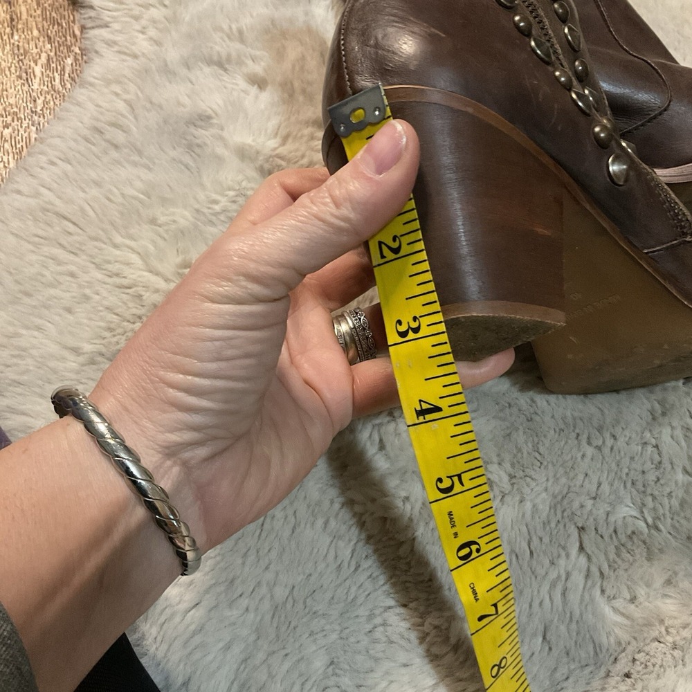 Chio Studded Block Heel Bootie Size 40 Brown Kissre Side Zip Made Spain Boots - Picture 11 of 11